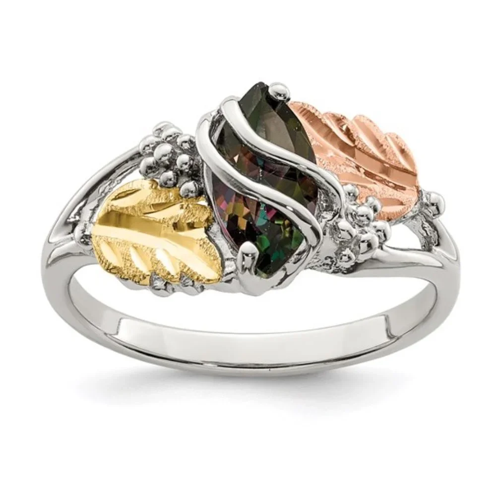 Black Hills Sterling Silver 12K Gold Accents Mystic Fire Topaz Ring - Picture 1 of 6
